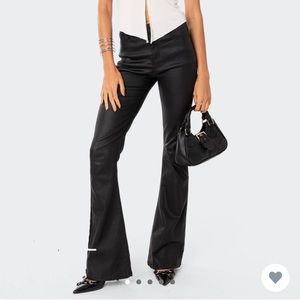black faux leather flare pants
